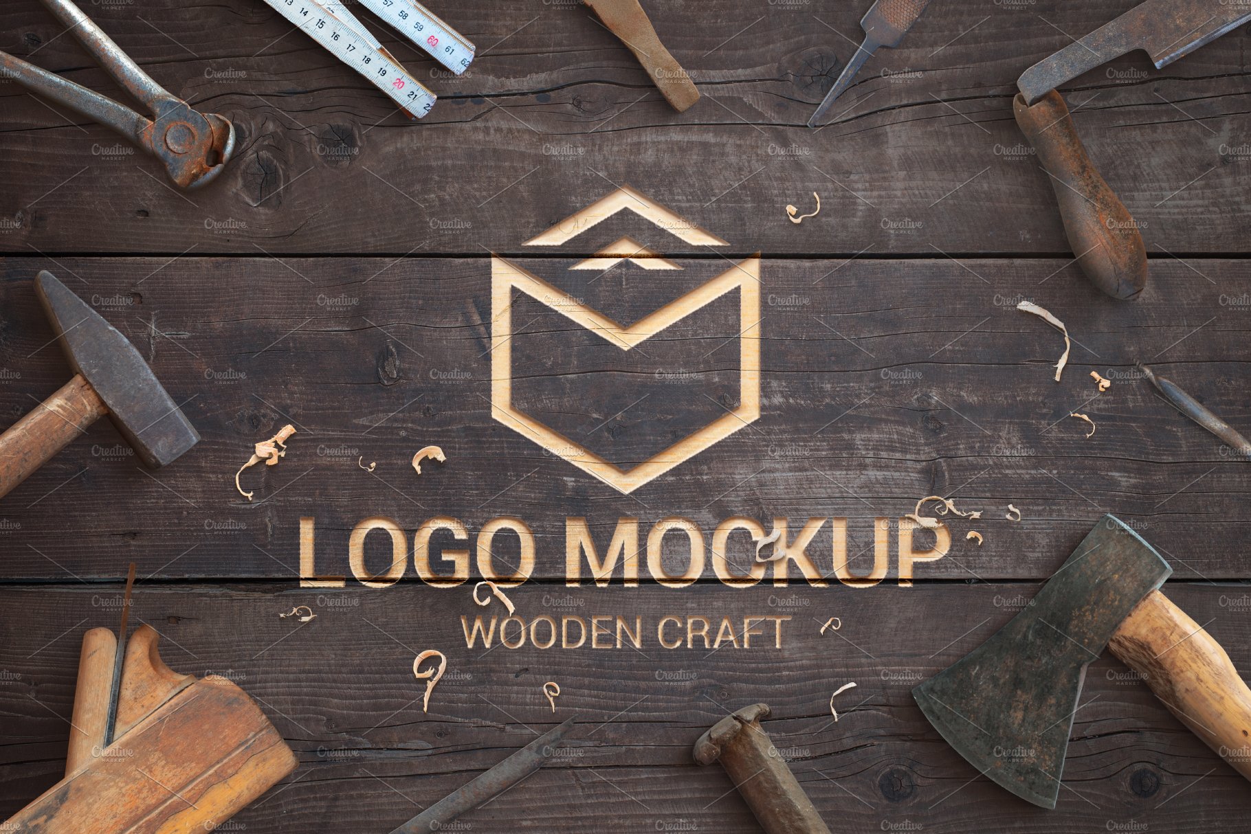 Wooden craft logo mockup creator cover image.