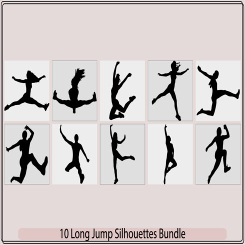 Long jump technique,Long Jump Silhouette,Long Jump sequence with word,Long jump silhouettes vector cover image.