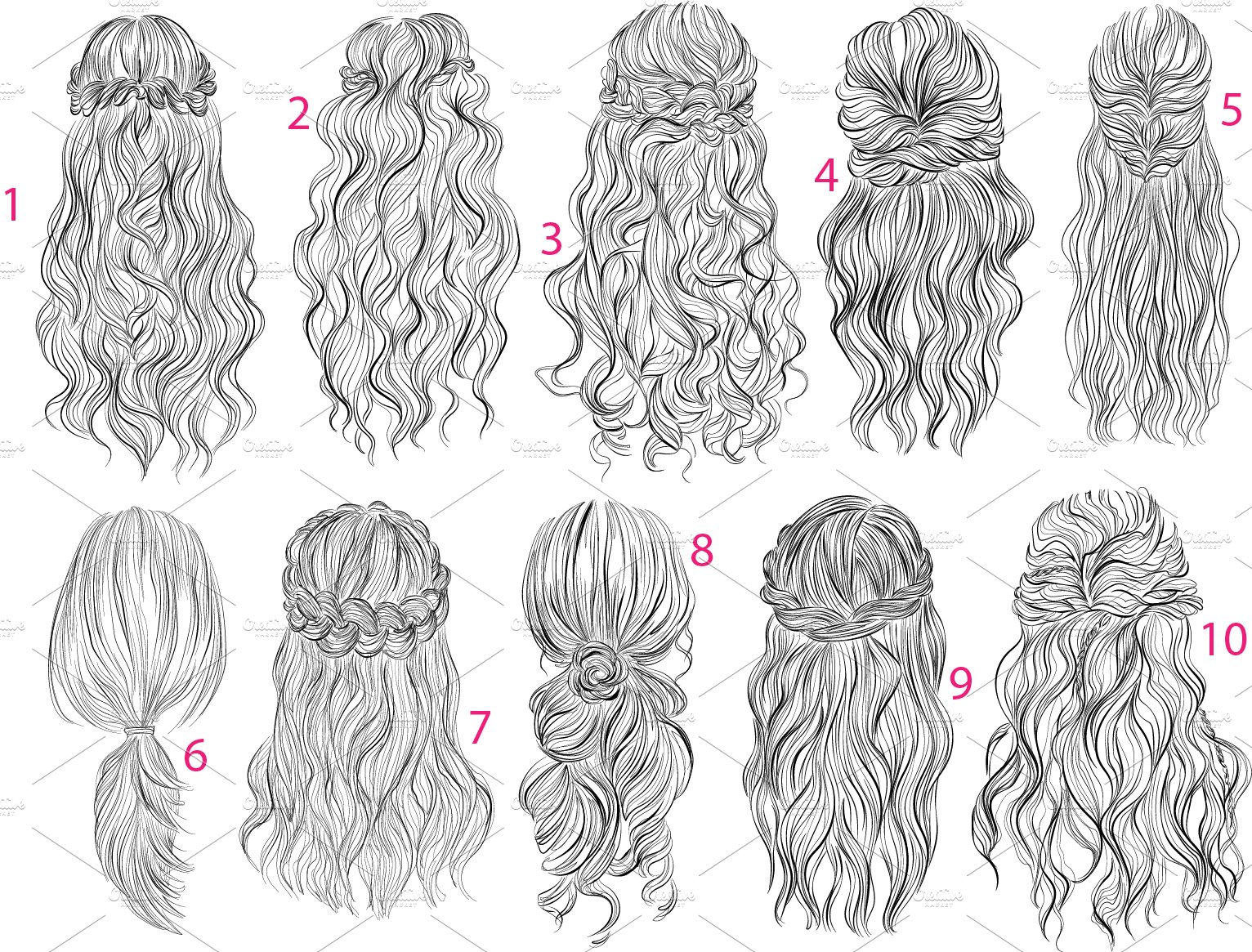 10 Long romantic hairstyles preview image.