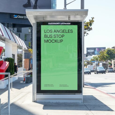 Urban Downtown Bus Stop Mockup PSD cover image.