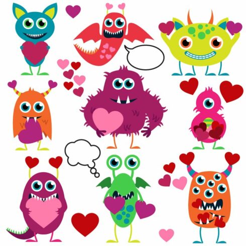 Love Monsters Vectors and Clipart cover image.