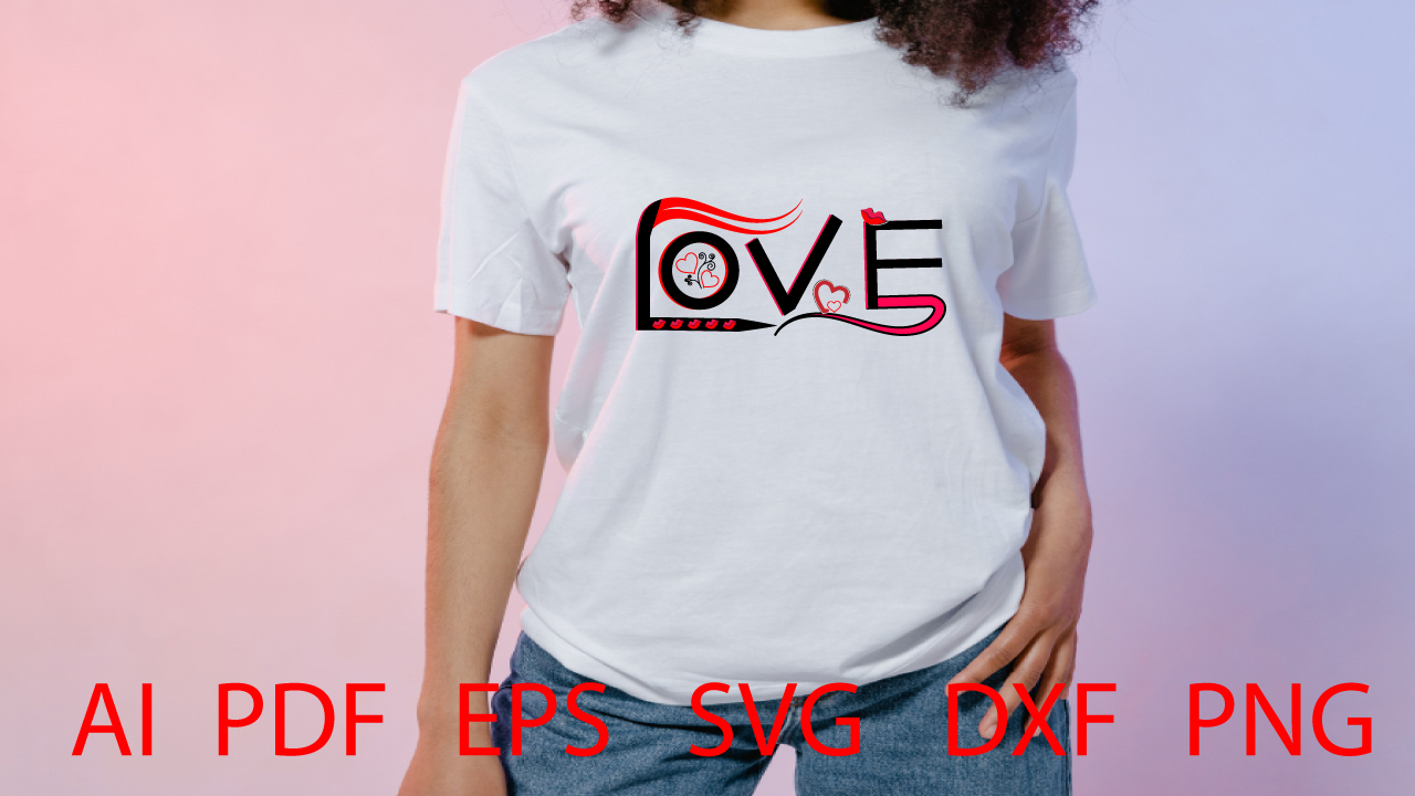 Woman wearing a white t - shirt with the word love on it.