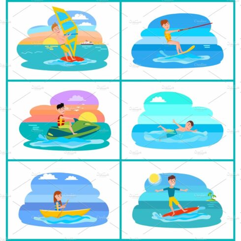 Rafting and Summer Sport Set Vector Illustration cover image.