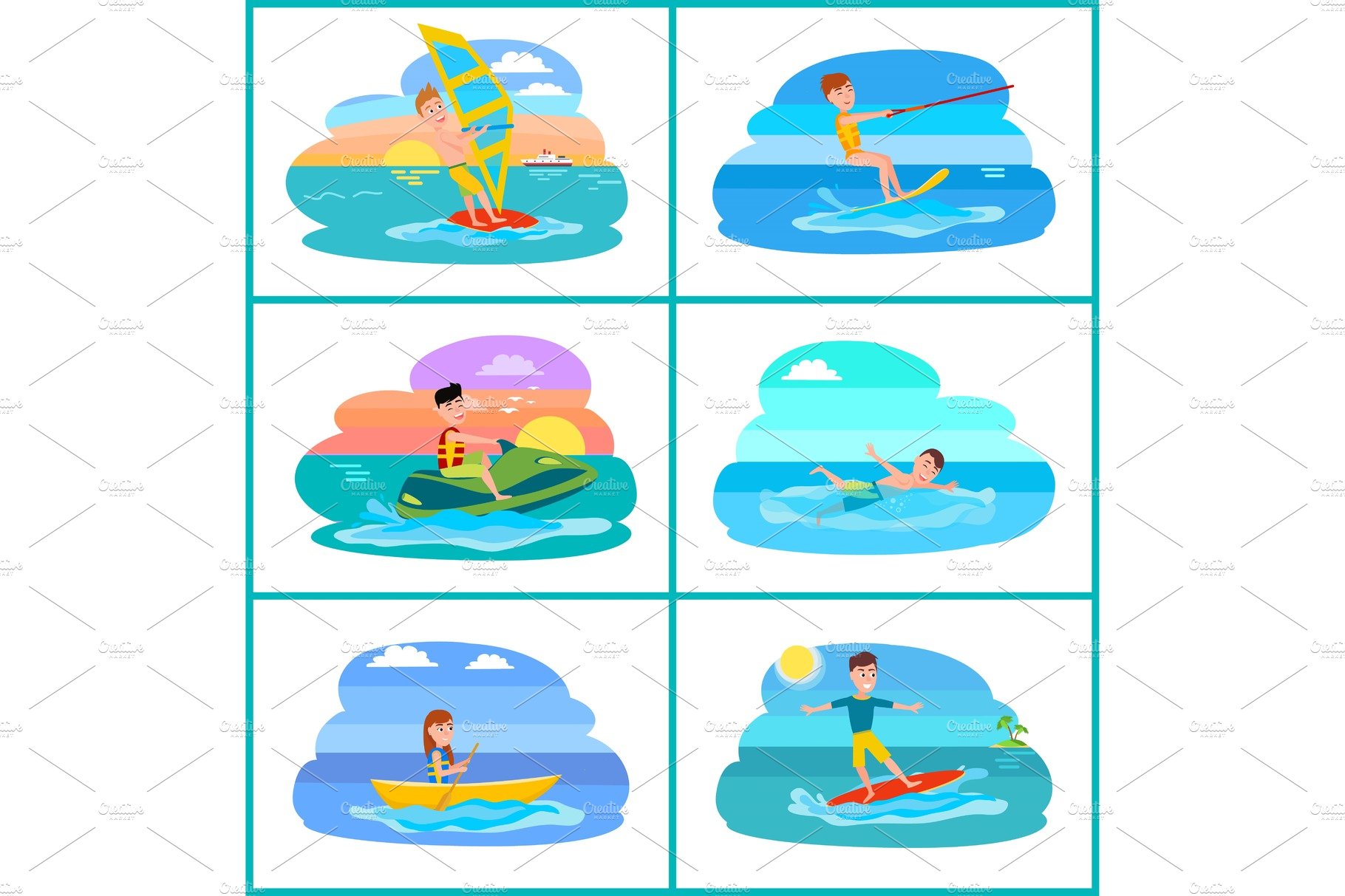 Rafting and Summer Sport Set Vector Illustration cover image.