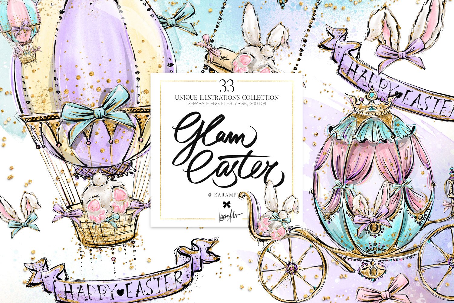 Luxury Easter Eggs Bunnies Clipart cover image.