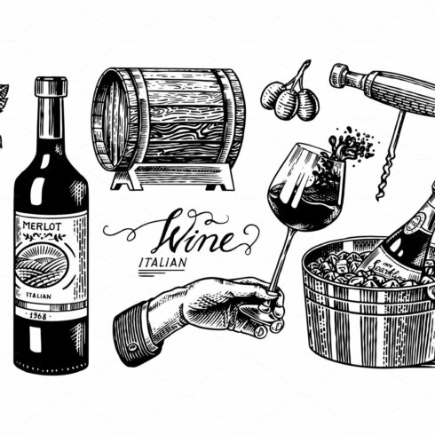 Wine set. Alcoholic drink in cover image.