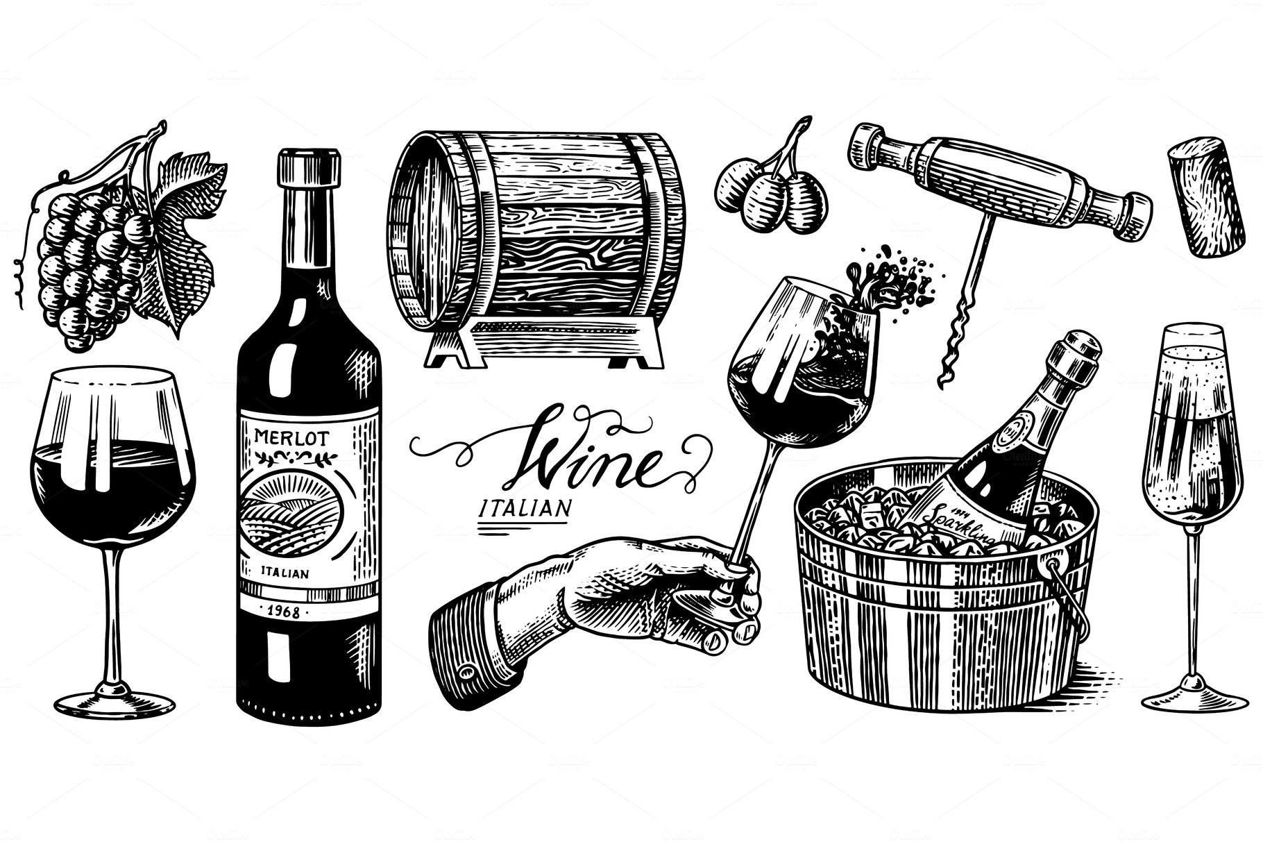 Wine set. Alcoholic drink in cover image.