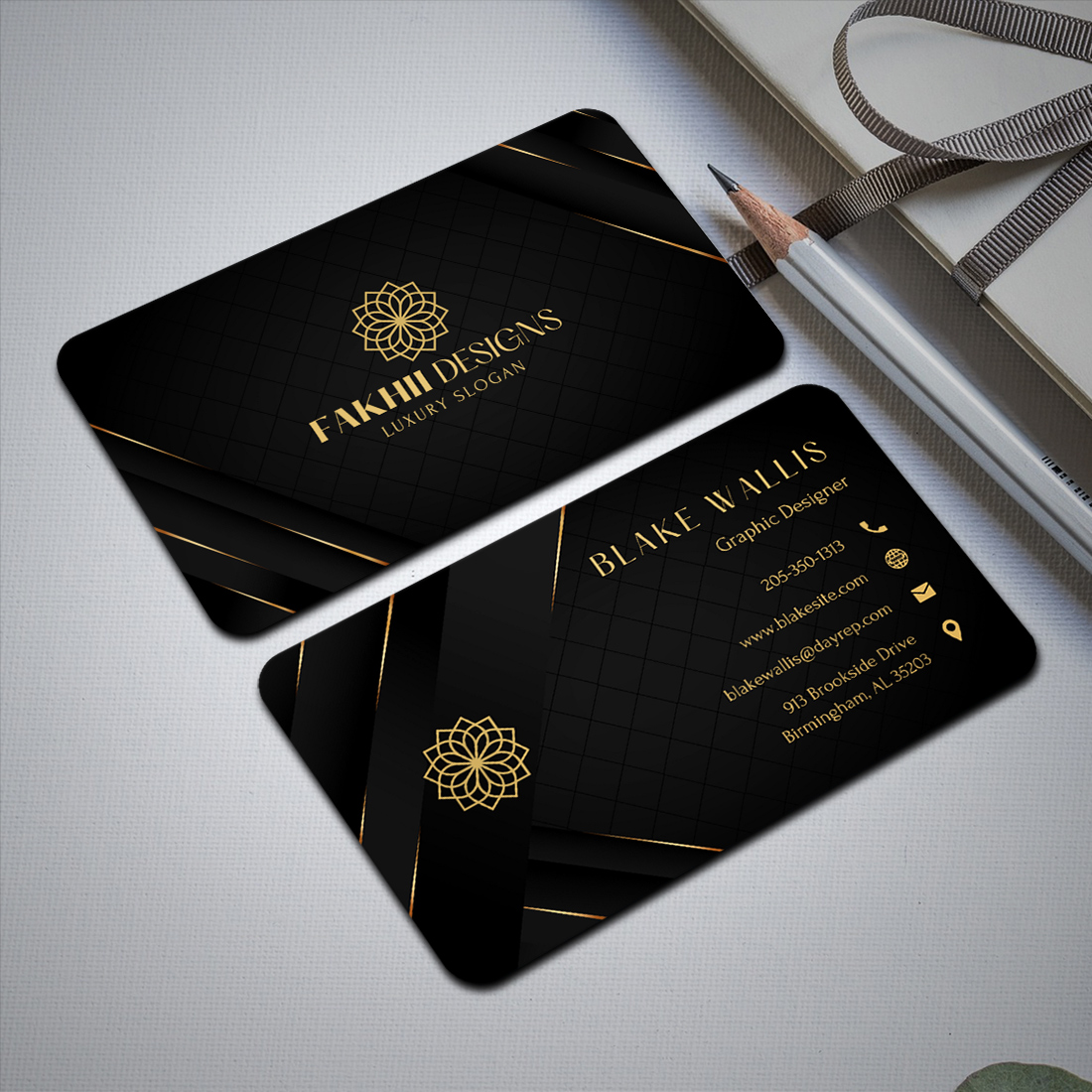 Black & Gold Modern Elegant Business Card Design | Aesthetic Editable Business Card | DIY Business Card | Canva Templates | Canva Business Cards Template | Business Card Template preview image.