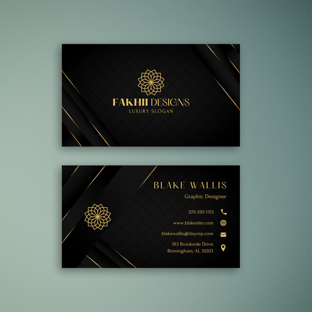 Black & Gold Modern Elegant Business Card Design | Aesthetic Editable ...