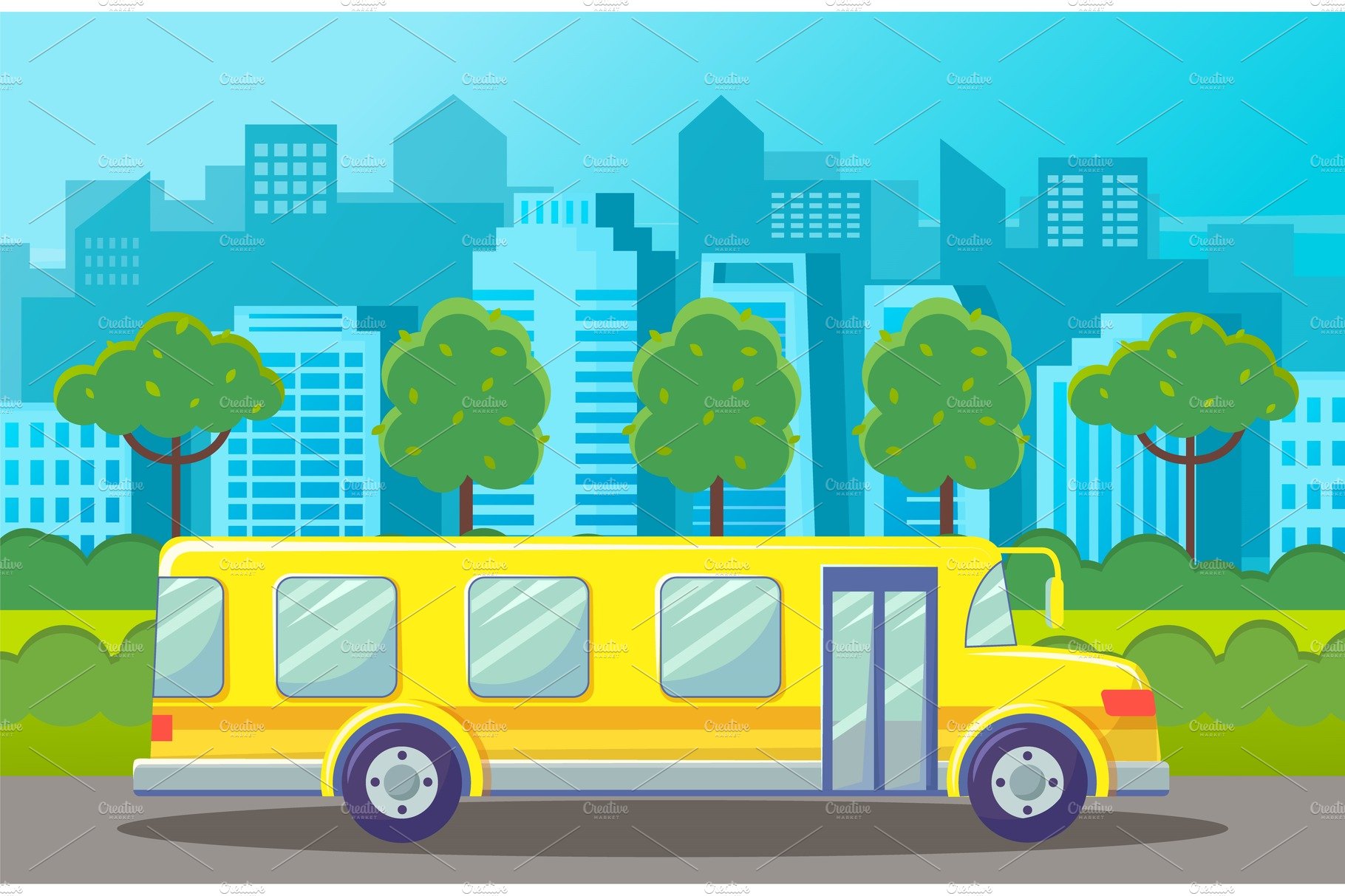 Yellow bus at road at city cover image.