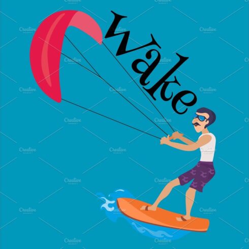 kitesurfing water extreme sports, isolated design element for summer vacati... cover image.