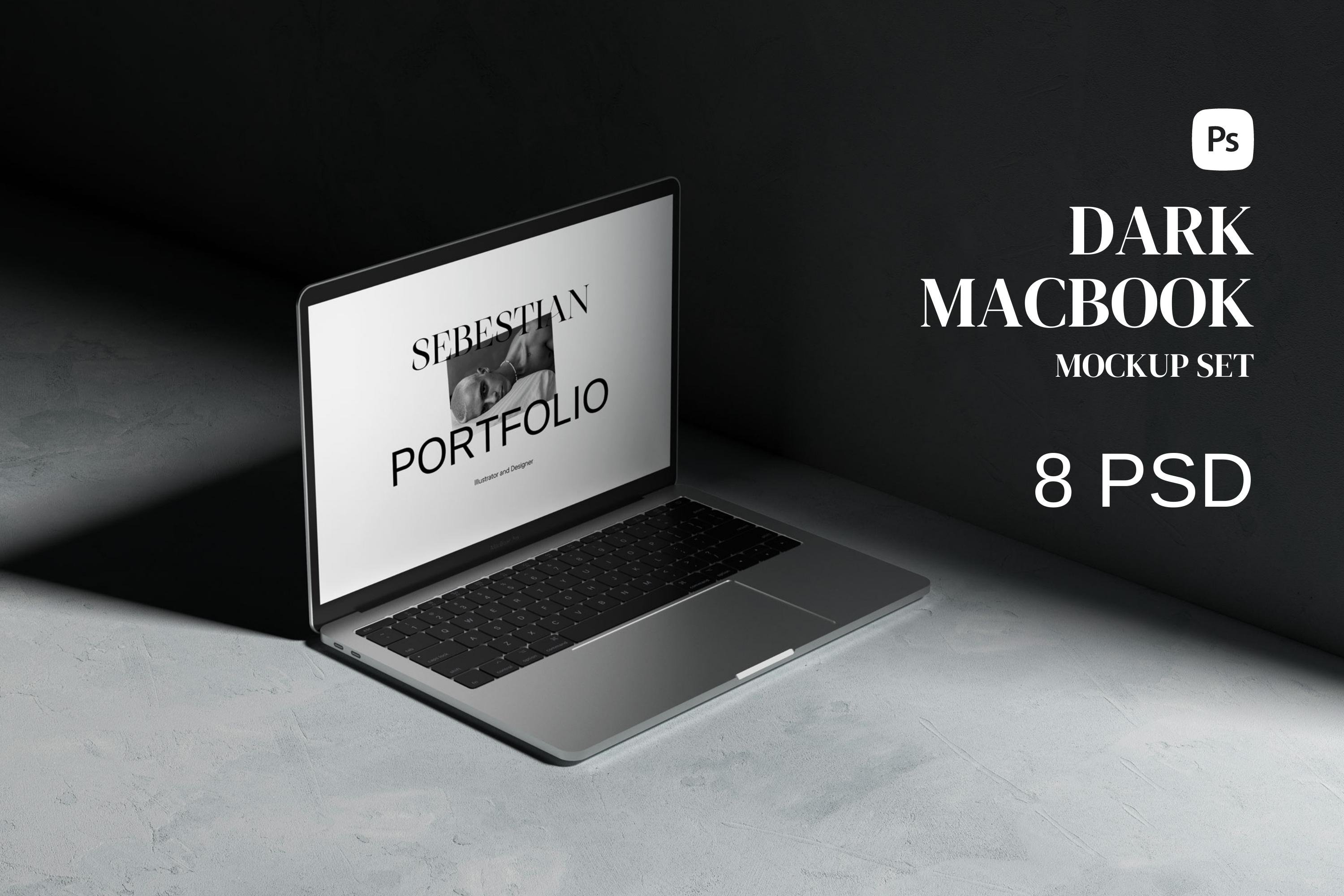 Dark MacBook Mockup Bundle cover image.