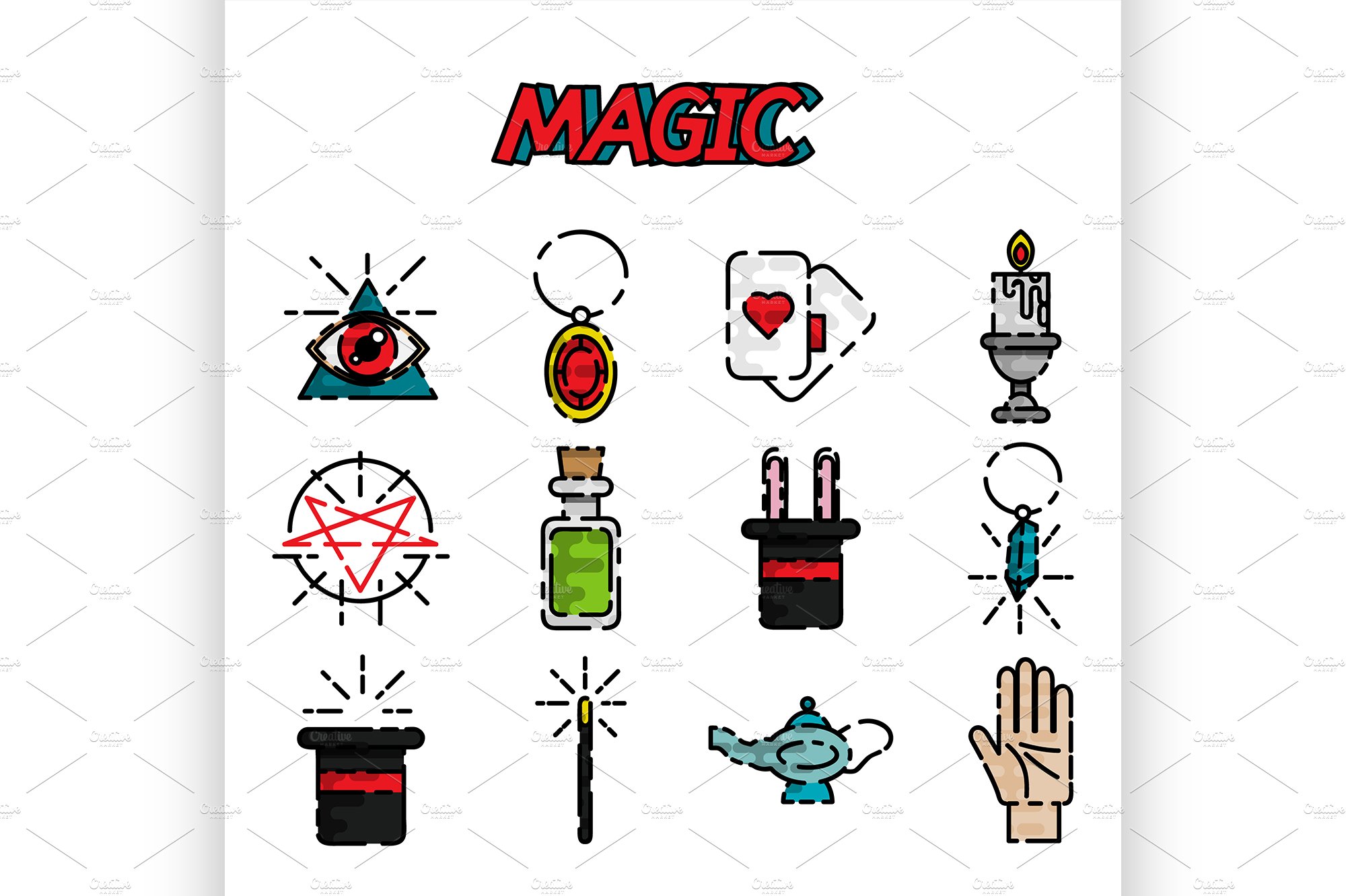 Magic flat icon set cover image.