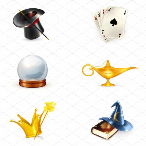 Magician icons and cards, vector set cover image.