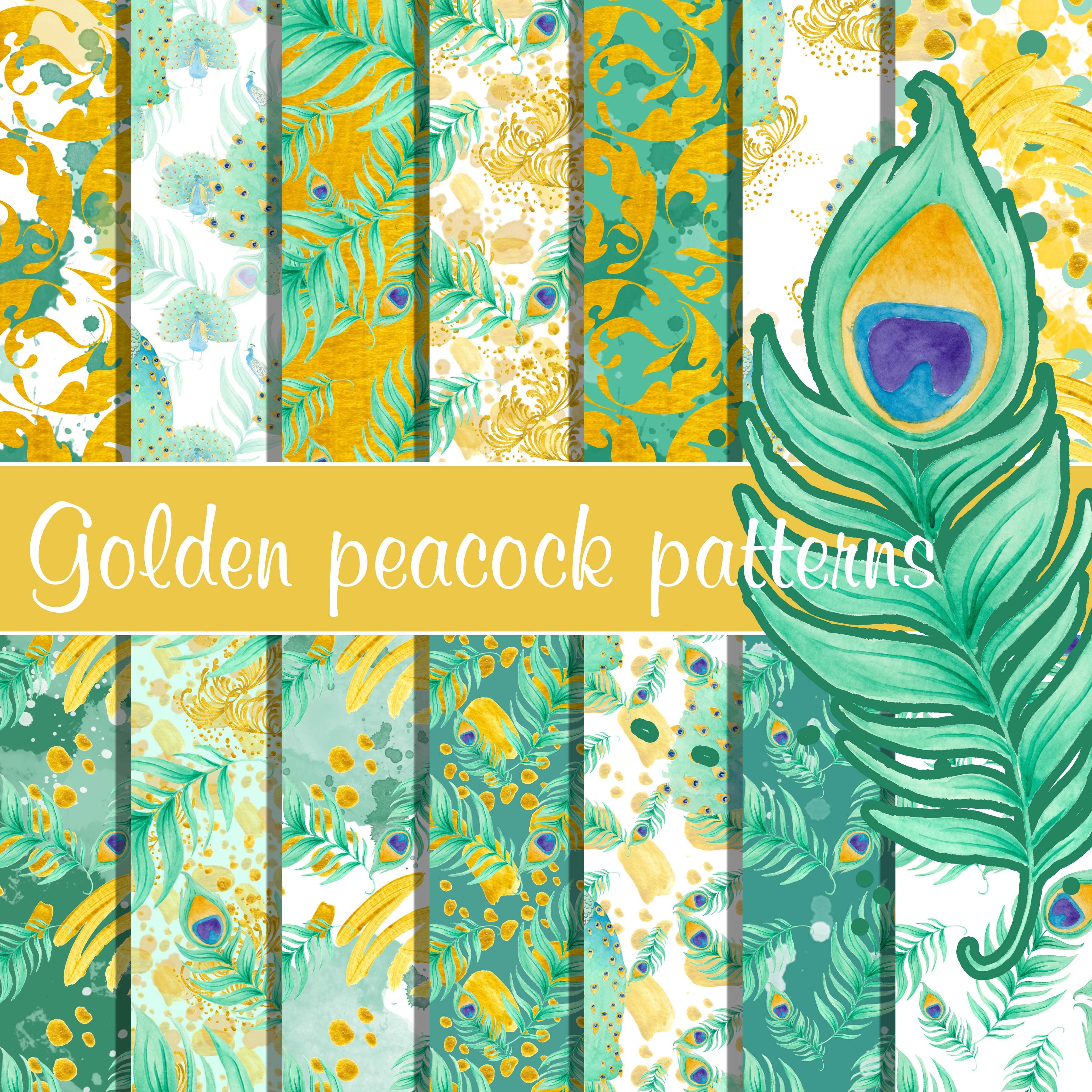 Peacock clipart and patterns preview image.