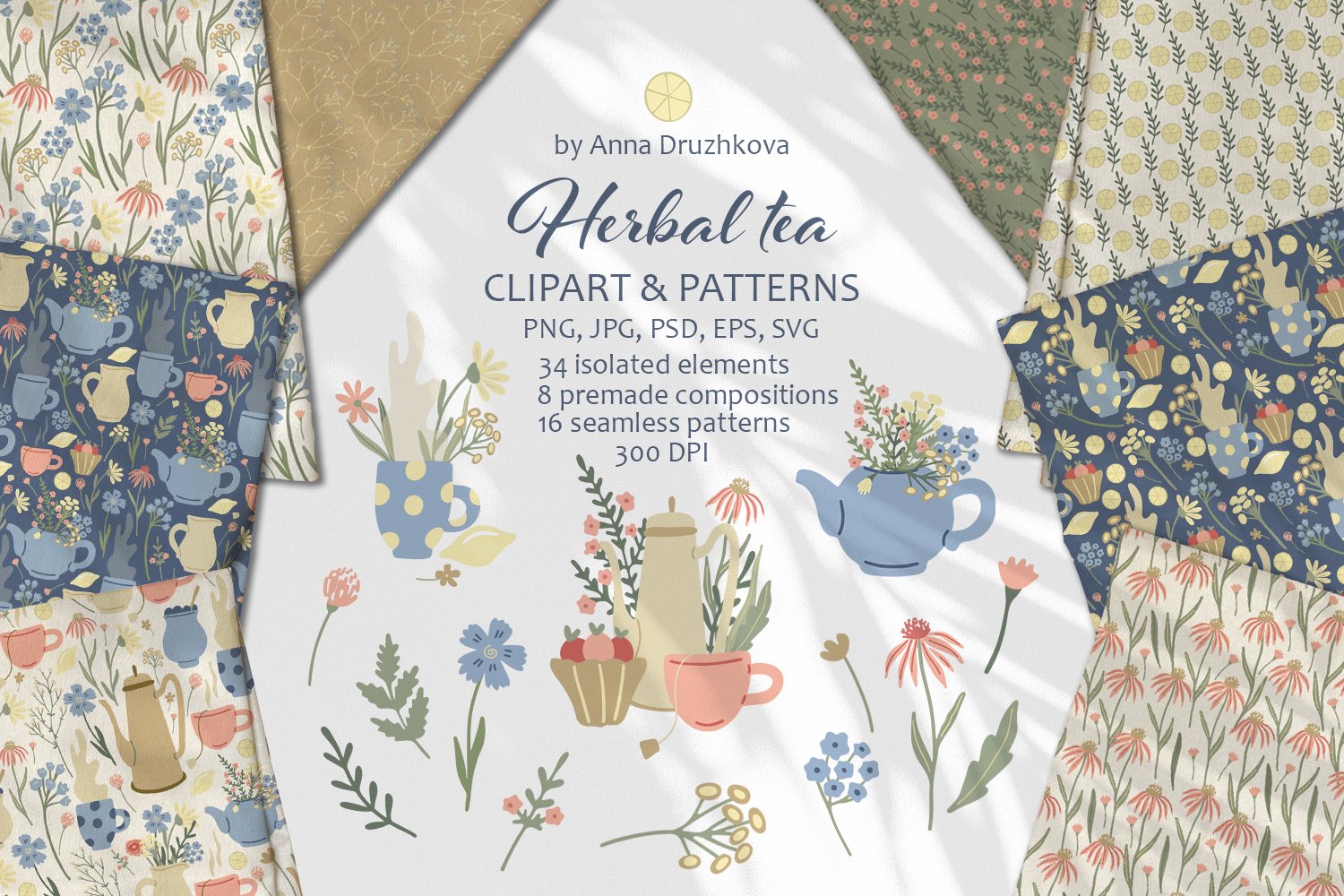 Herbal tea clipart and patterns cover image.