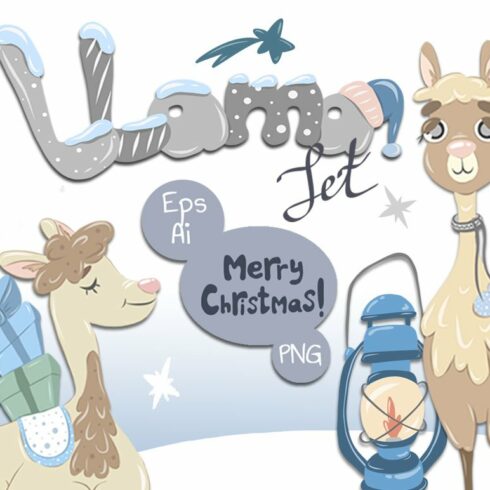 Merry Christmas Llamas vector kit cover image.