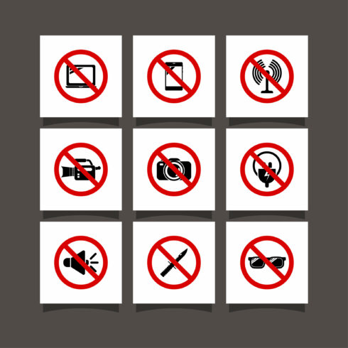 Warning with device icons video sign and symbol graphic design vector illustration only $ cover image.