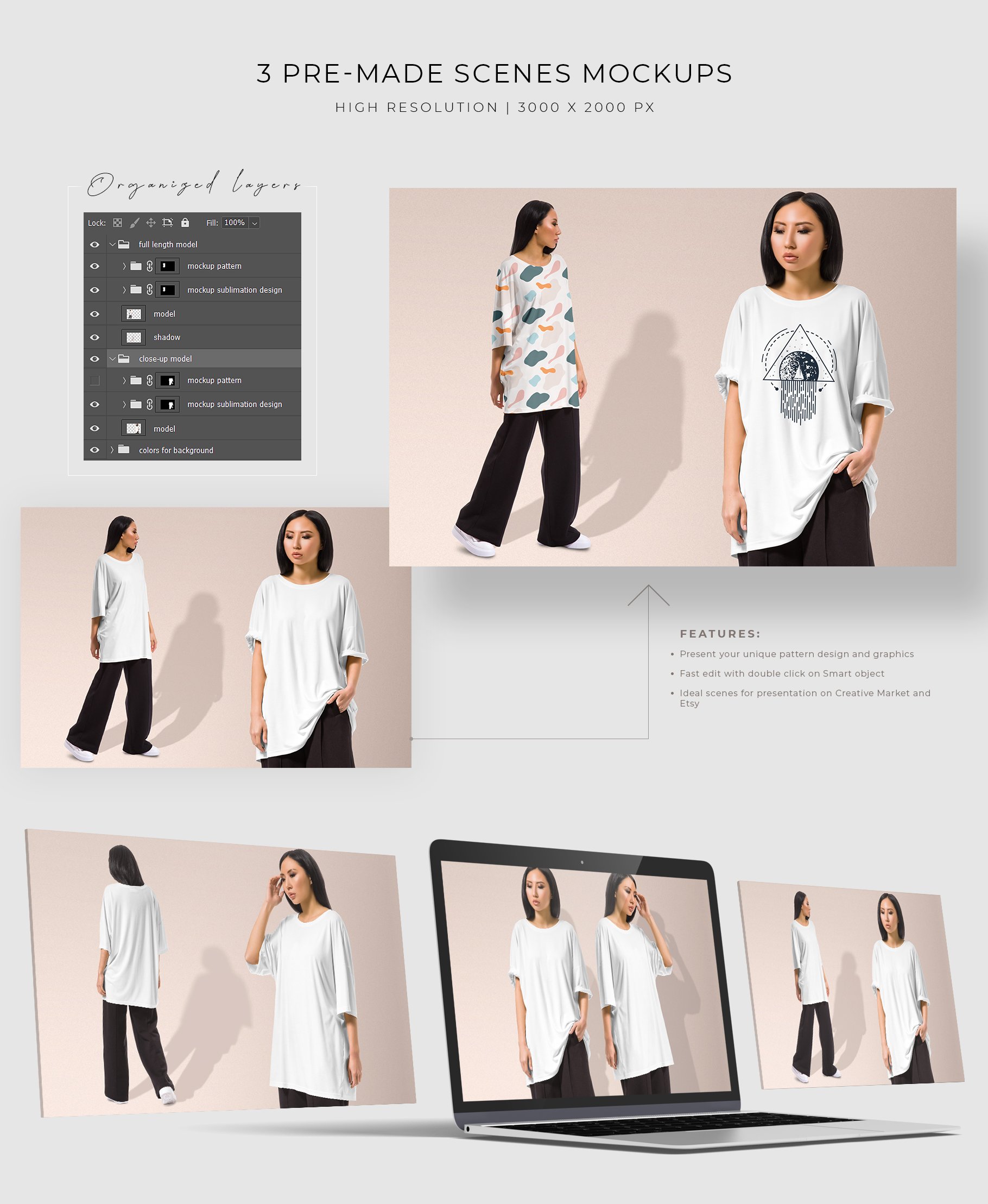 Oversize T-shirt Mockup Women Set preview image.