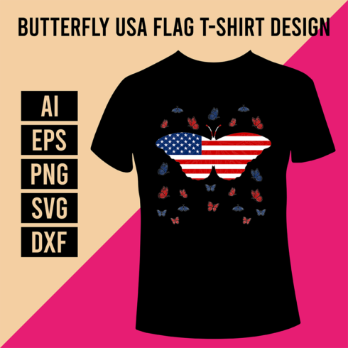 Butterfly USA Flag T-Shirt Design cover image.