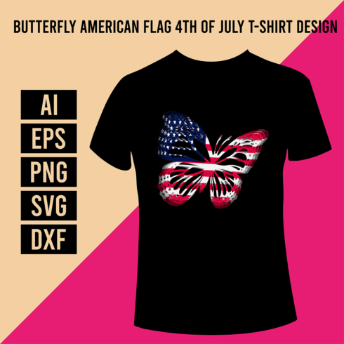 Butterfly American Flag 4th Of July T-Shirt Design cover image.