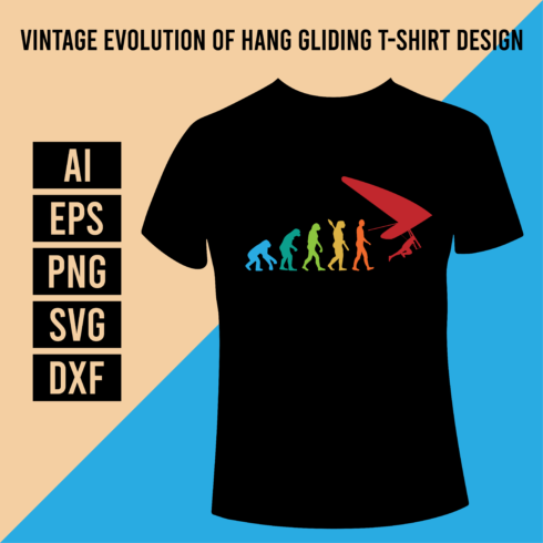 Vintage Evolution of Hang Gliding T-Shirt Design cover image.