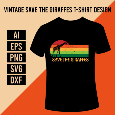 Vintage Save The Giraffes T-Shirt Design cover image.