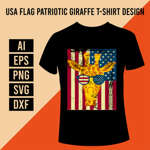 USA Flag Patriotic Giraffe T-Shirt Design cover image.
