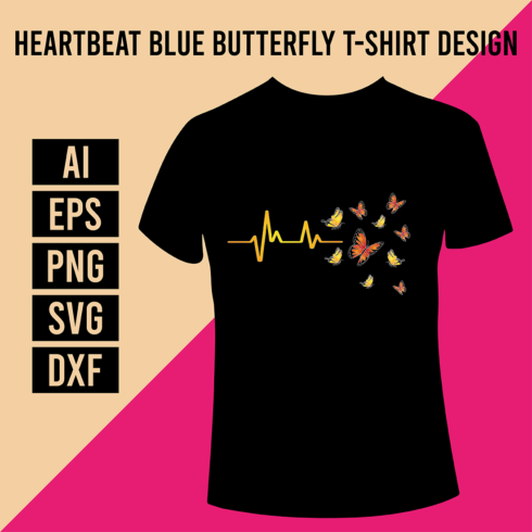 Heartbeat Blue Butterfly T-Shirt Design cover image.