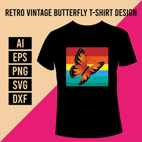 Retro Vintage Butterfly T-Shirt Design cover image.