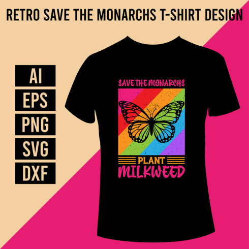 Retro Save The Monarchs T-Shirt Design cover image.