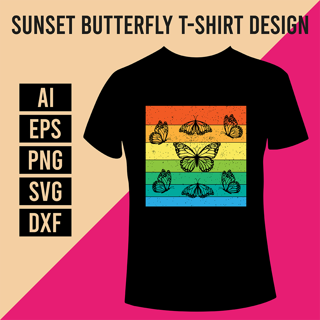 Sunset Butterfly T-Shirt Design cover image.