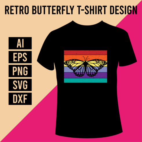 Retro Butterfly T-Shirt Design cover image.