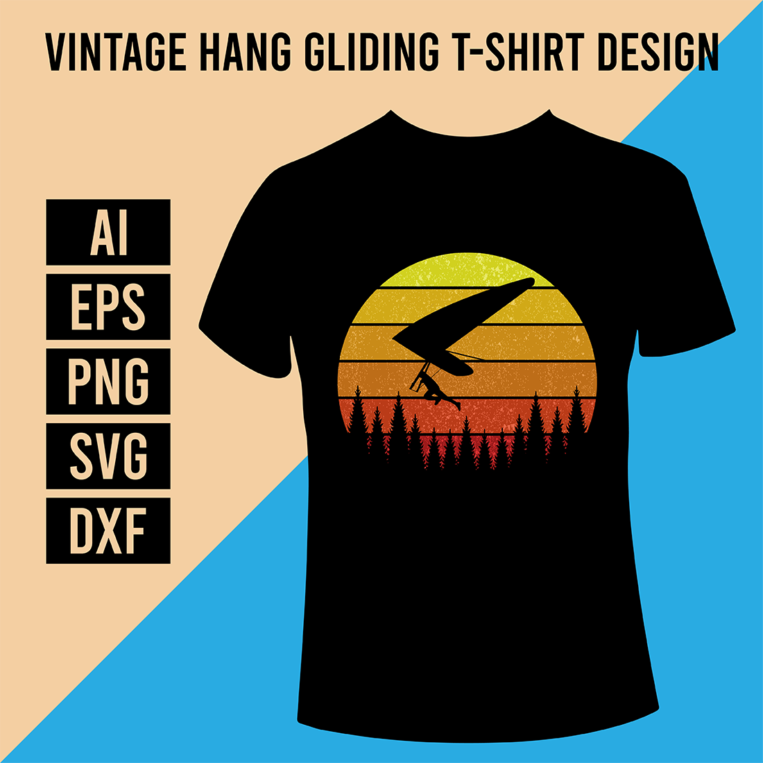 T - shirt design with a bird flying over a sunset.