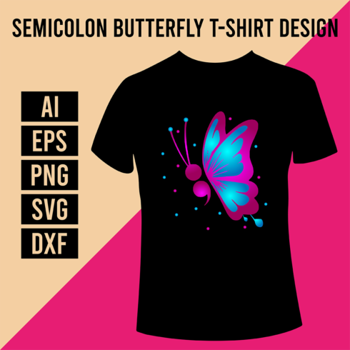 Semicolon Butterfly T-Shirt Design cover image.