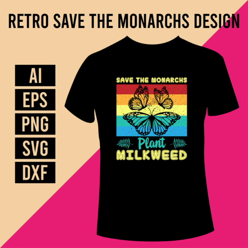 Retro Save The Monarchs T-Shirt Design cover image.
