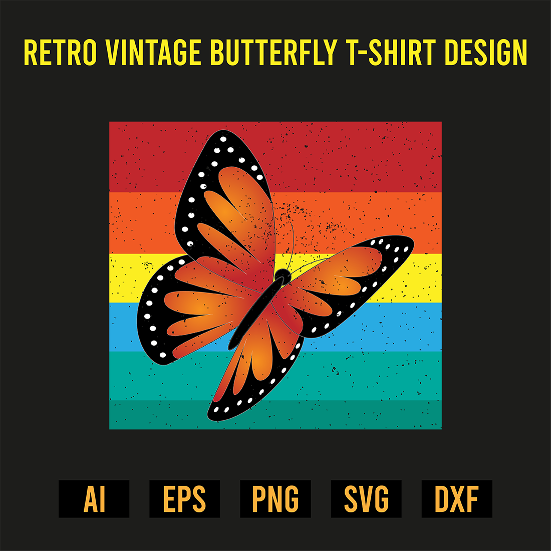 Retro Vintage Butterfly T-Shirt Design preview image.