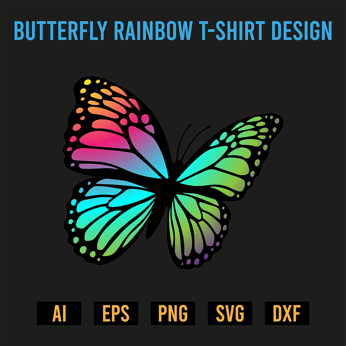 Butterfly Rainbow T-Shirt Design preview image.