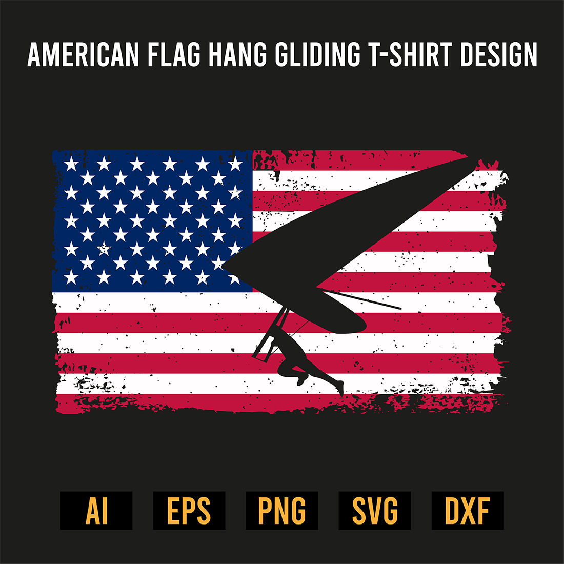 American Flag Hang Gliding T-Shirt Design preview image.