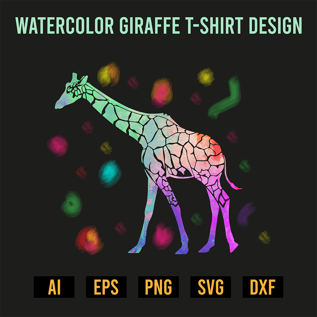 Watercolor Giraffe T-Shirt Design preview image.