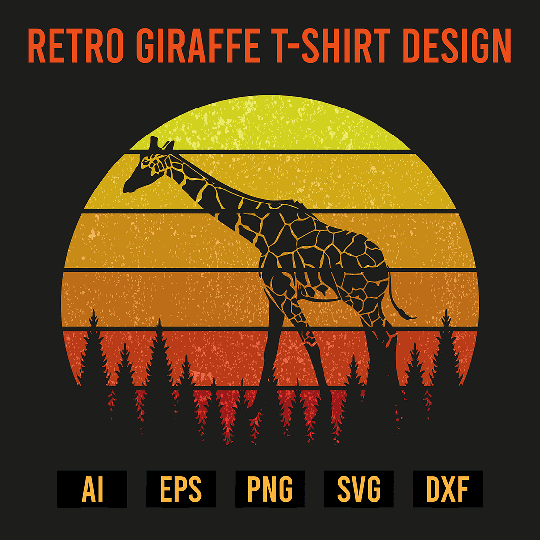Retro Giraffe T-Shirt Design preview image.
