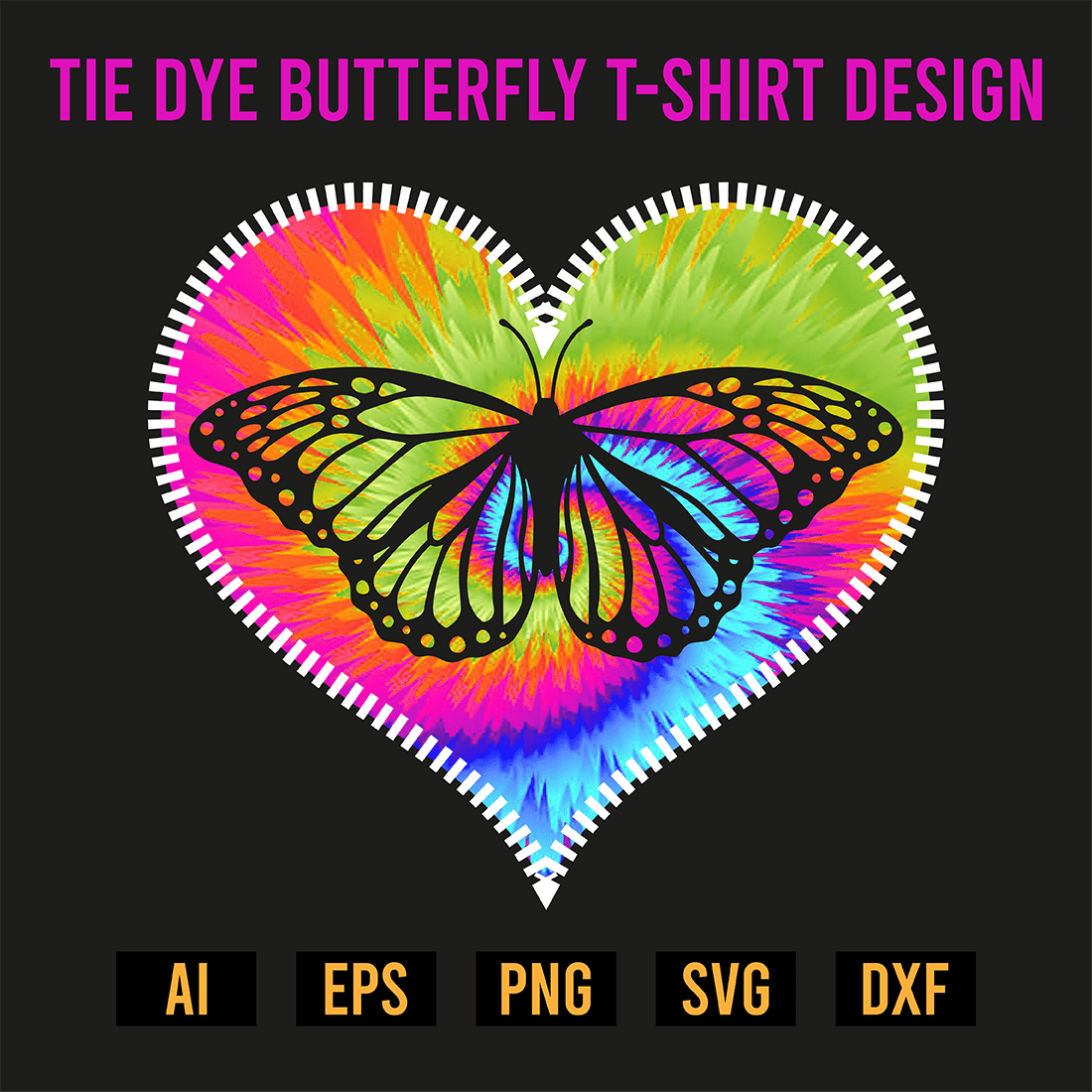 Tie Dye Butterfly T-Shirt Design preview image.