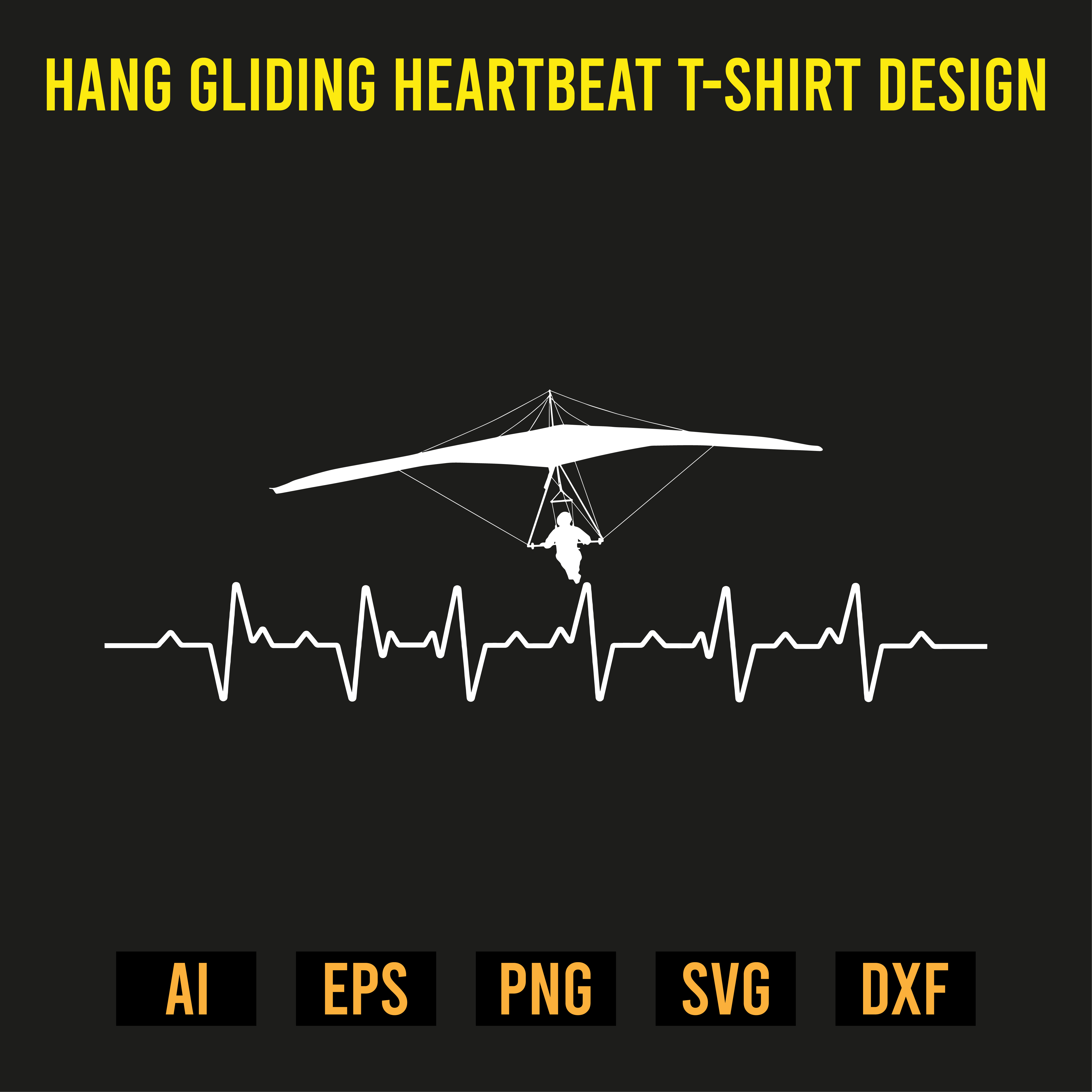 Hang Gliding Heartbeat T-Shirt Design preview image.