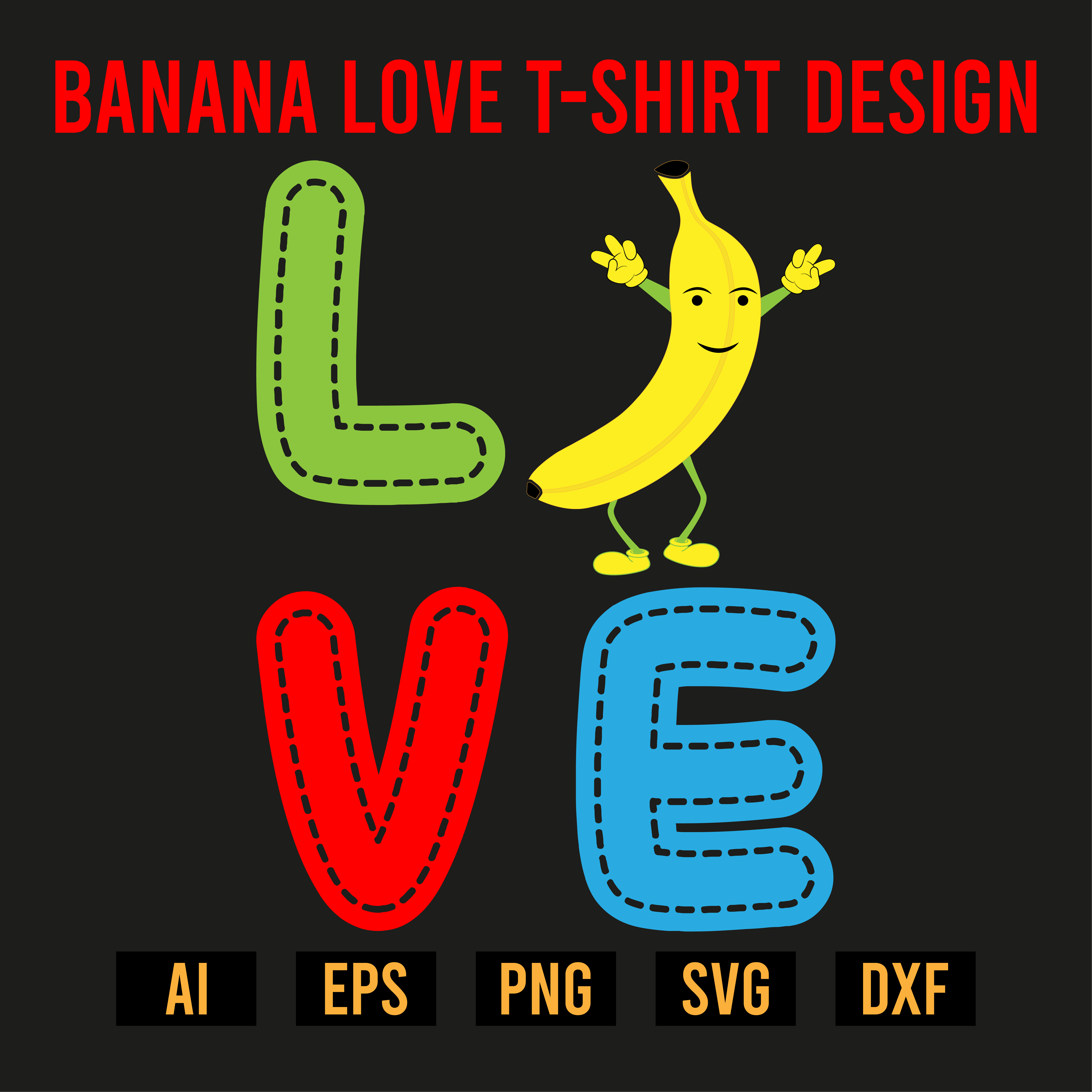 Banana Love T-Shirt Design preview image.