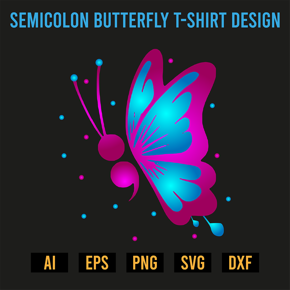 Semicolon Butterfly T-Shirt Design preview image.