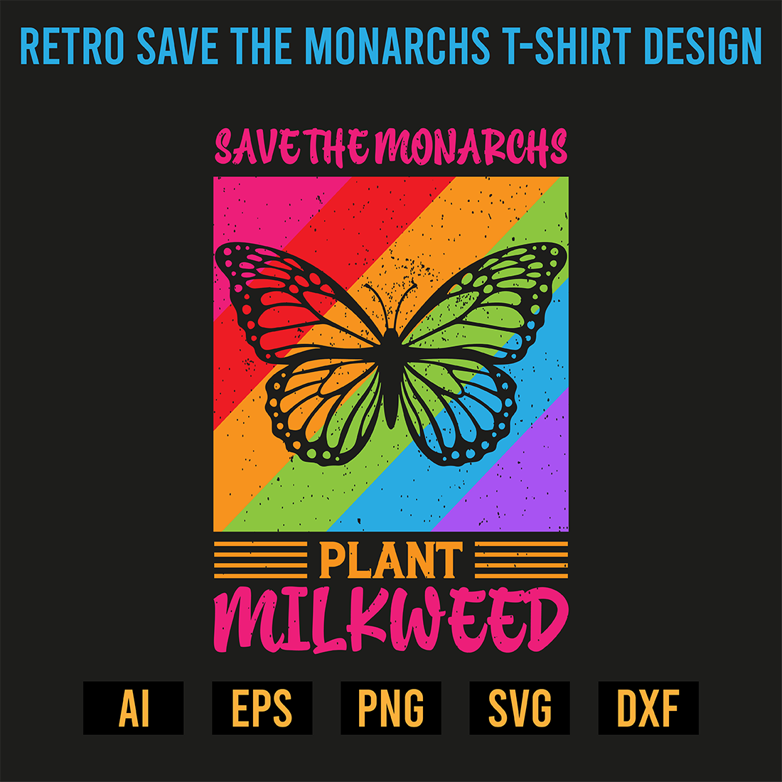 Retro Save The Monarchs T-Shirt Design preview image.