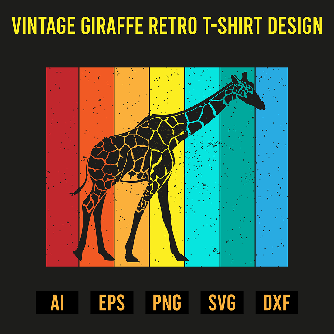 Vintage Giraffe Retro T-Shirt Design preview image.