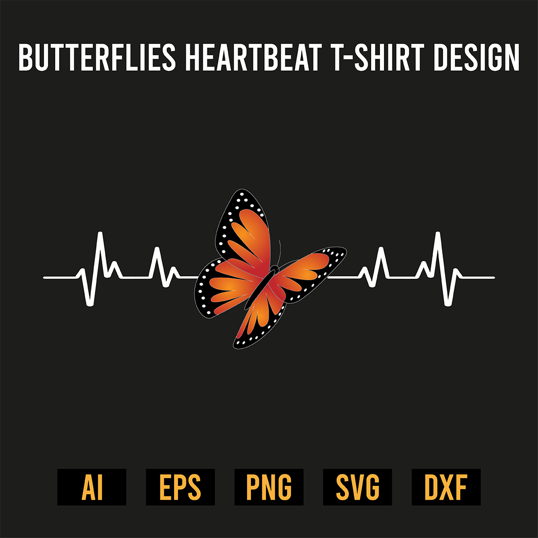 Butterflies Heartbeat T-Shirt Design preview image.