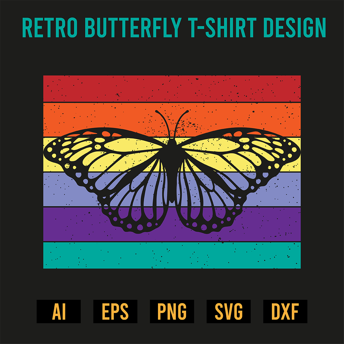 Retro Butterfly T-Shirt Design preview image.