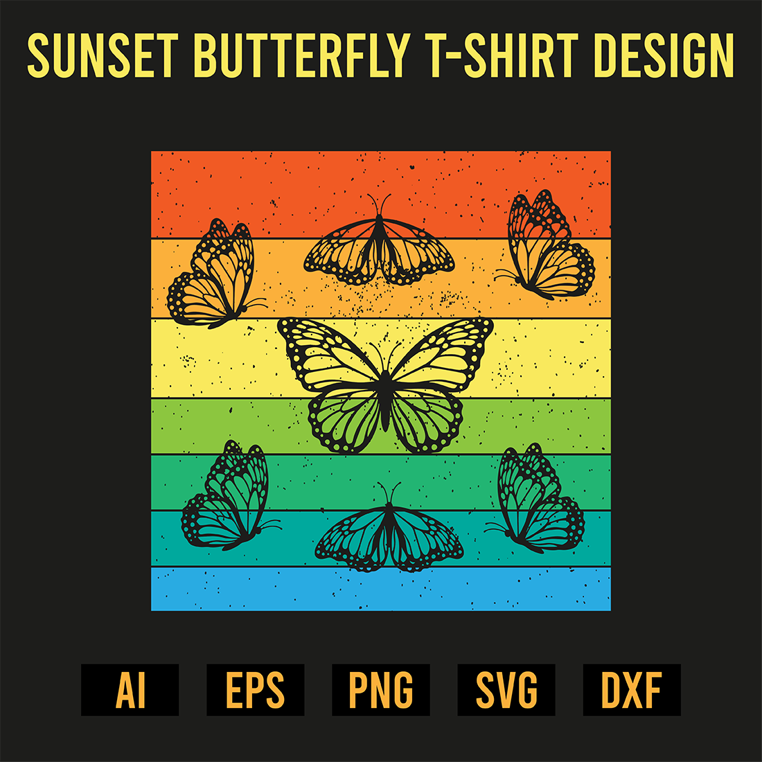 Sunset Butterfly T-Shirt Design preview image.